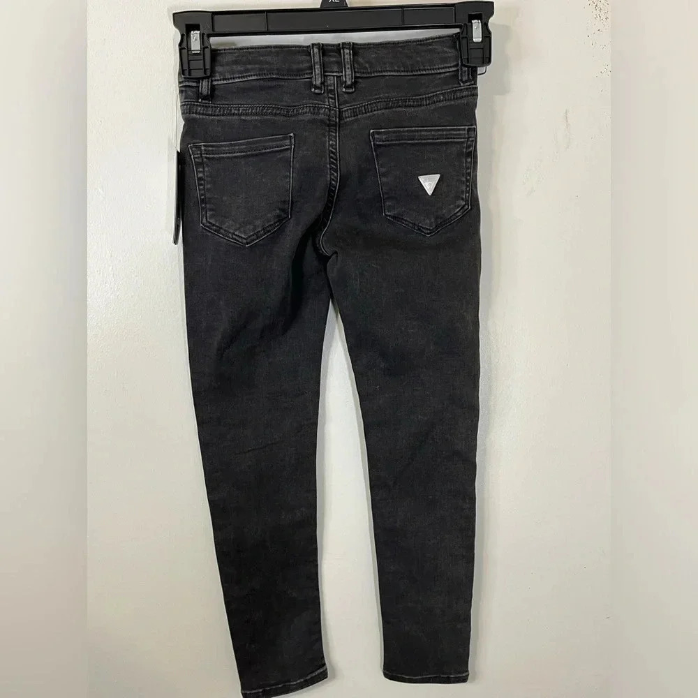 Guess Vintage black embroidered hand beaded girls skinny jeans size 7 Zip front - Picture 4 of 16